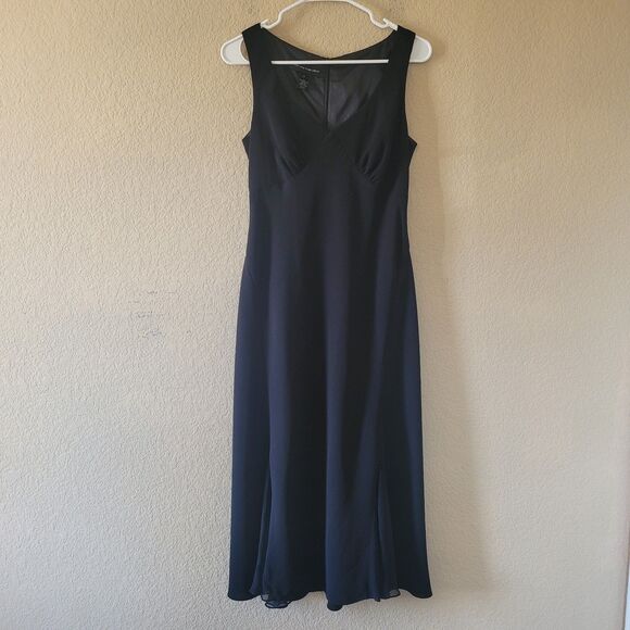 Jones New York 100% Silk Slip Midi Black Dress Size 6 Goth Empire Chiffon Y2k 90 - Picture 1 of 7